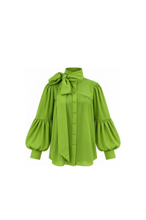 Lime Silk Bow Blouse