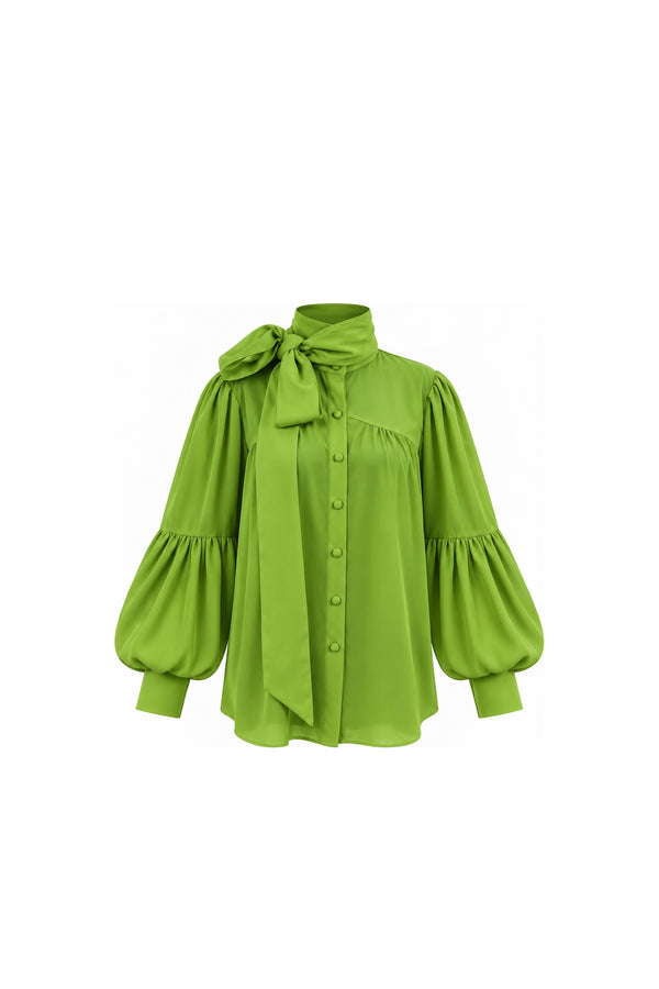 Lime Silk Bow Blouse