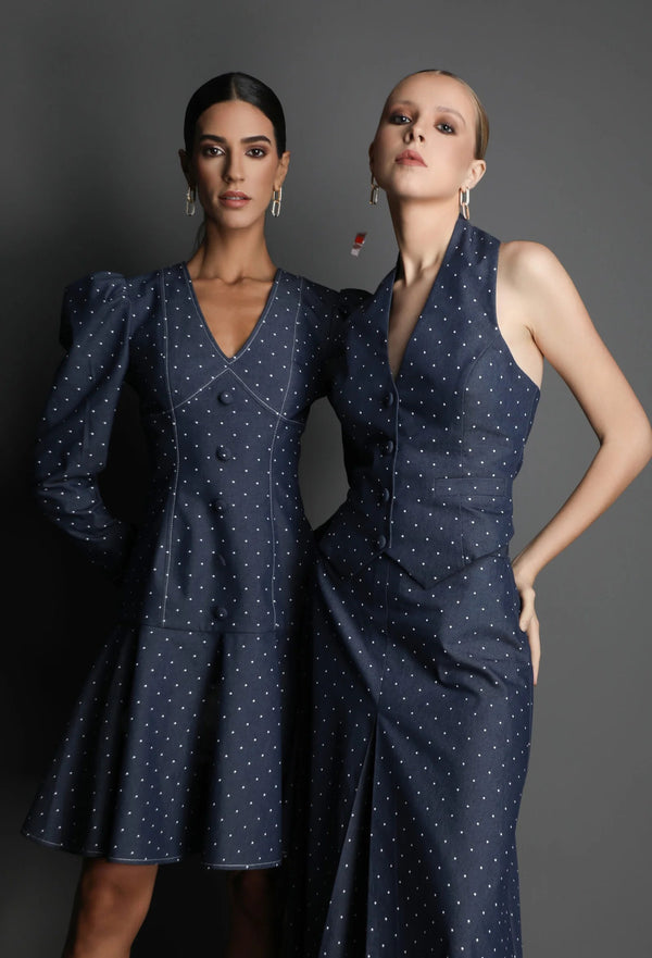 Luna Denim Polka Dress