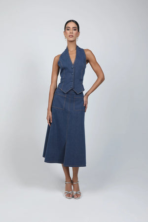 DENIM HALTER-NECK VEST
