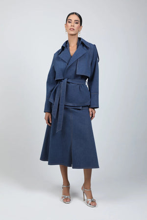 Denim Structured Midi Skirt