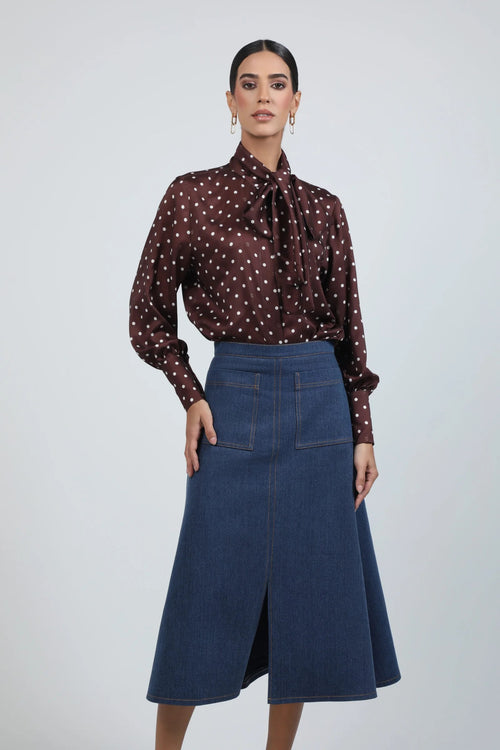 Denim Structured Midi Skirt