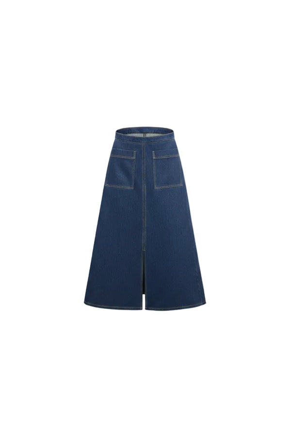 Denim Structured Midi Skirt