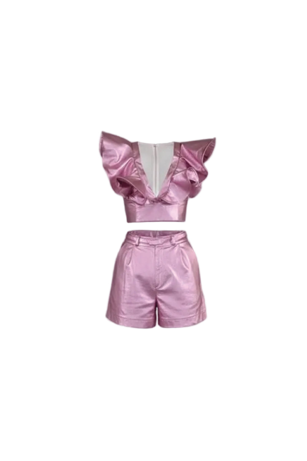 Barbie Pink Leather Ruffle Corset & Shorts Set
