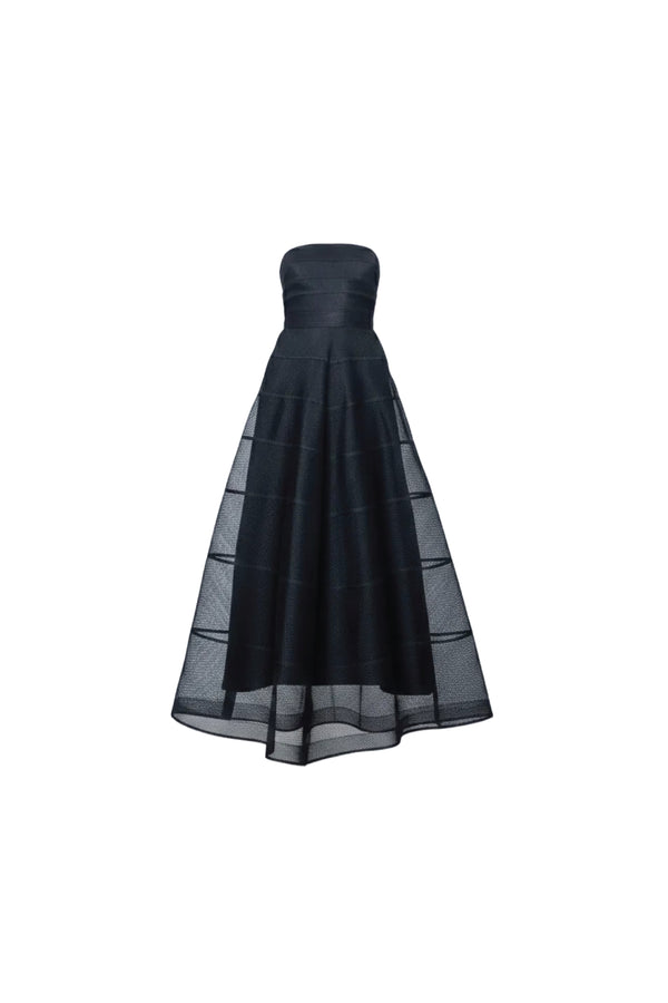 strapless black gown