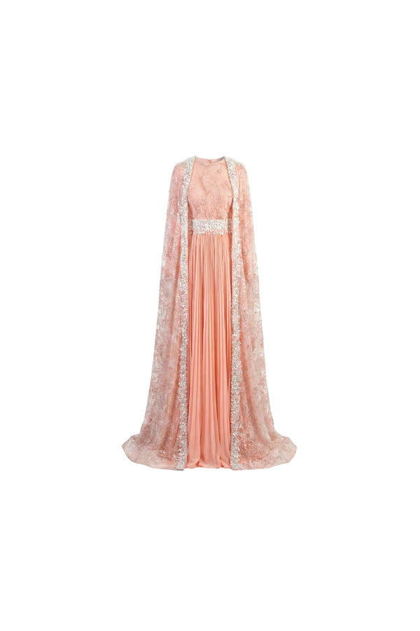 peach lace gown
