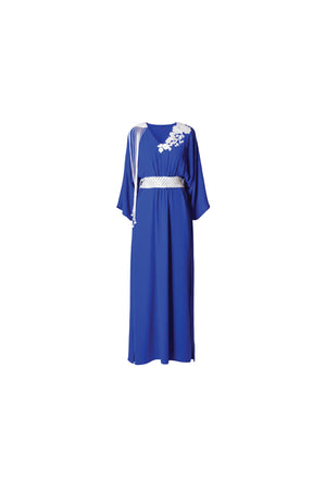 Handcrafted Blue Silk Crepe Macramé Dress