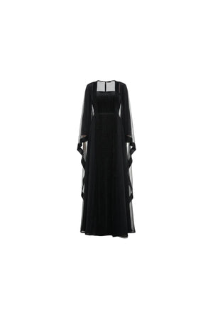 Elegant Black Dotted Silk Velvet Kaftan