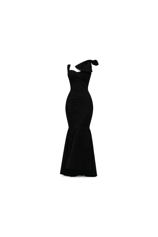 Black Sweetheart Velvet Midi Dress