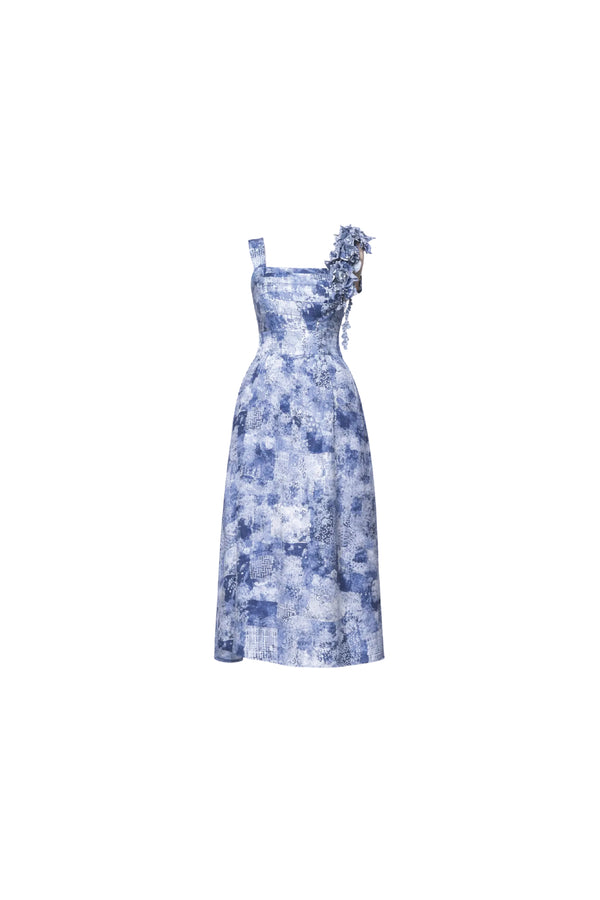 denim like floral dress