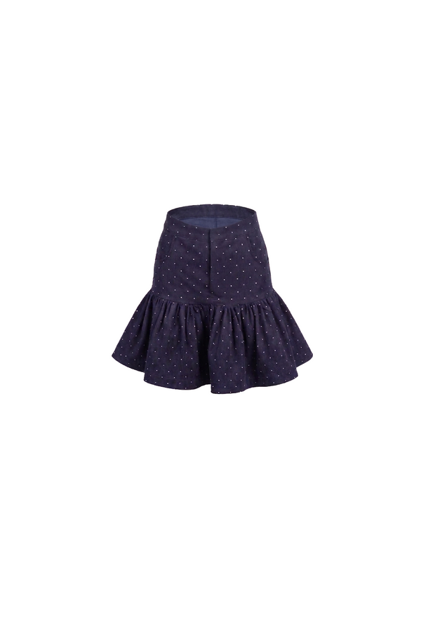 Polka Dot Denim Mini Skirt