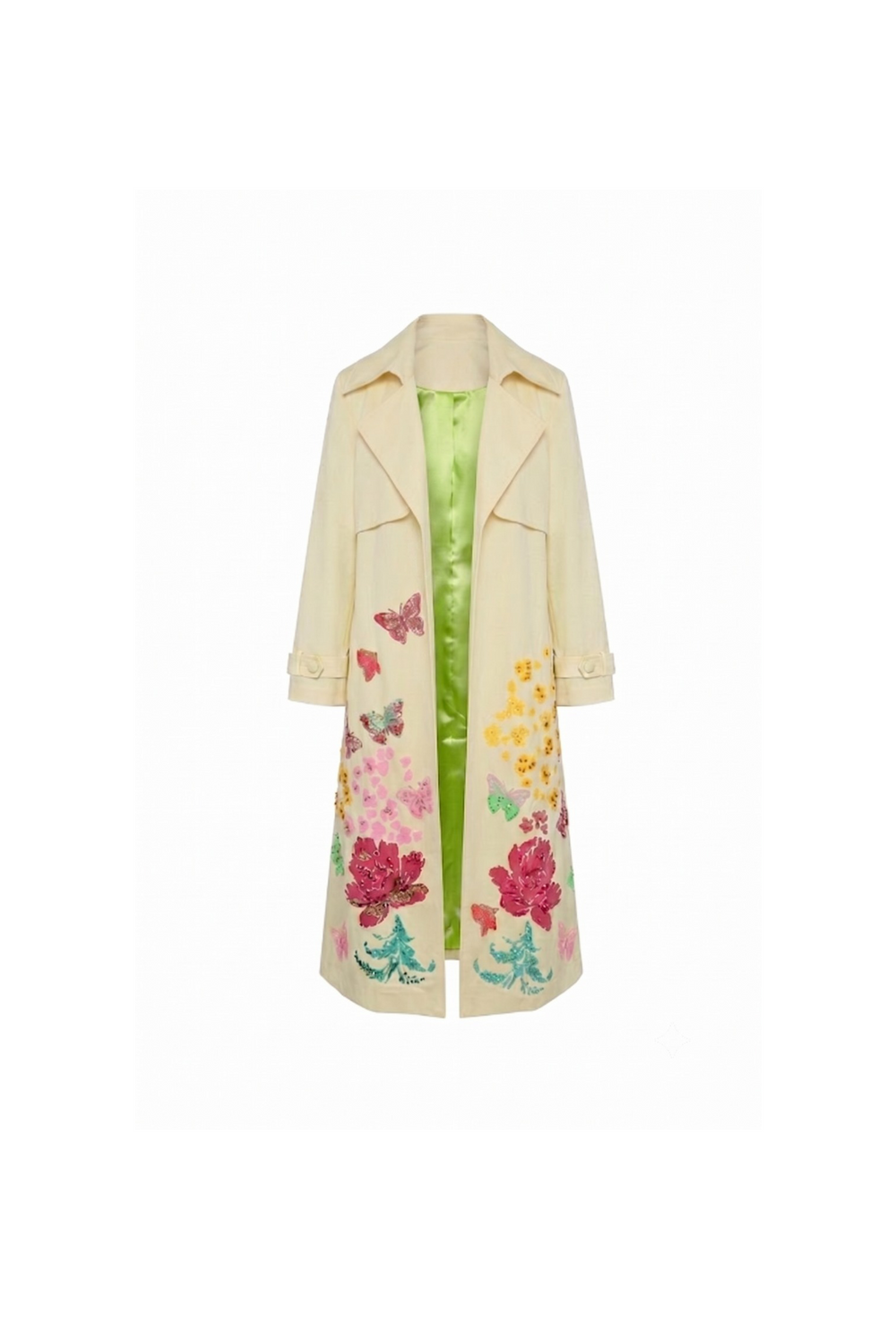 Hand-Painted Floral Trench Coat