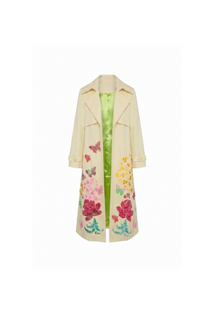 Hand-Painted Floral Trench Coat