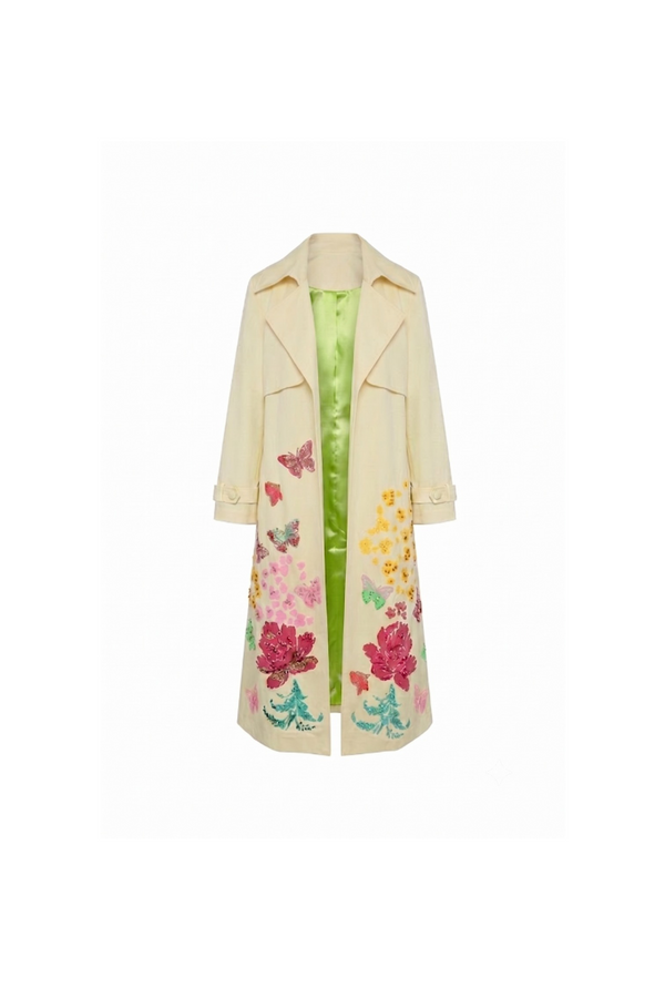 Hand-Painted Floral Trench Coat