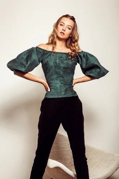 Puffy Sleeves Velvet Top