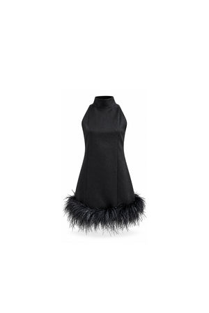 Noir Feather Jacquard Mini Dress