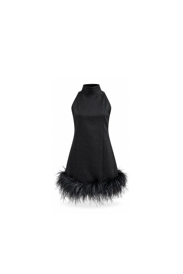 Noir Feather Jacquard Mini Dress