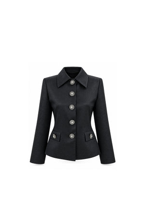 Noir Crystal-Button Jacquard Jacket