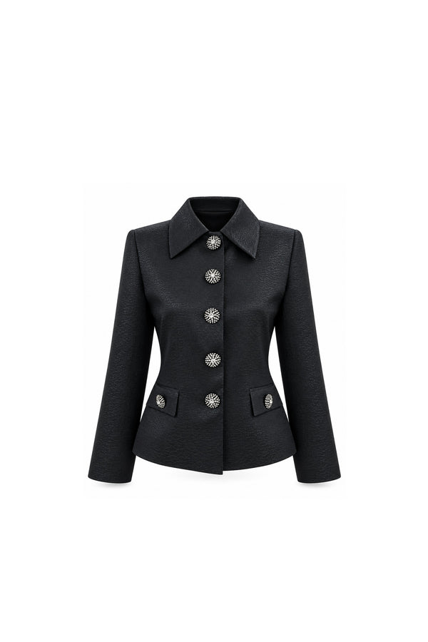 Noir Crystal-Button Jacquard Jacket