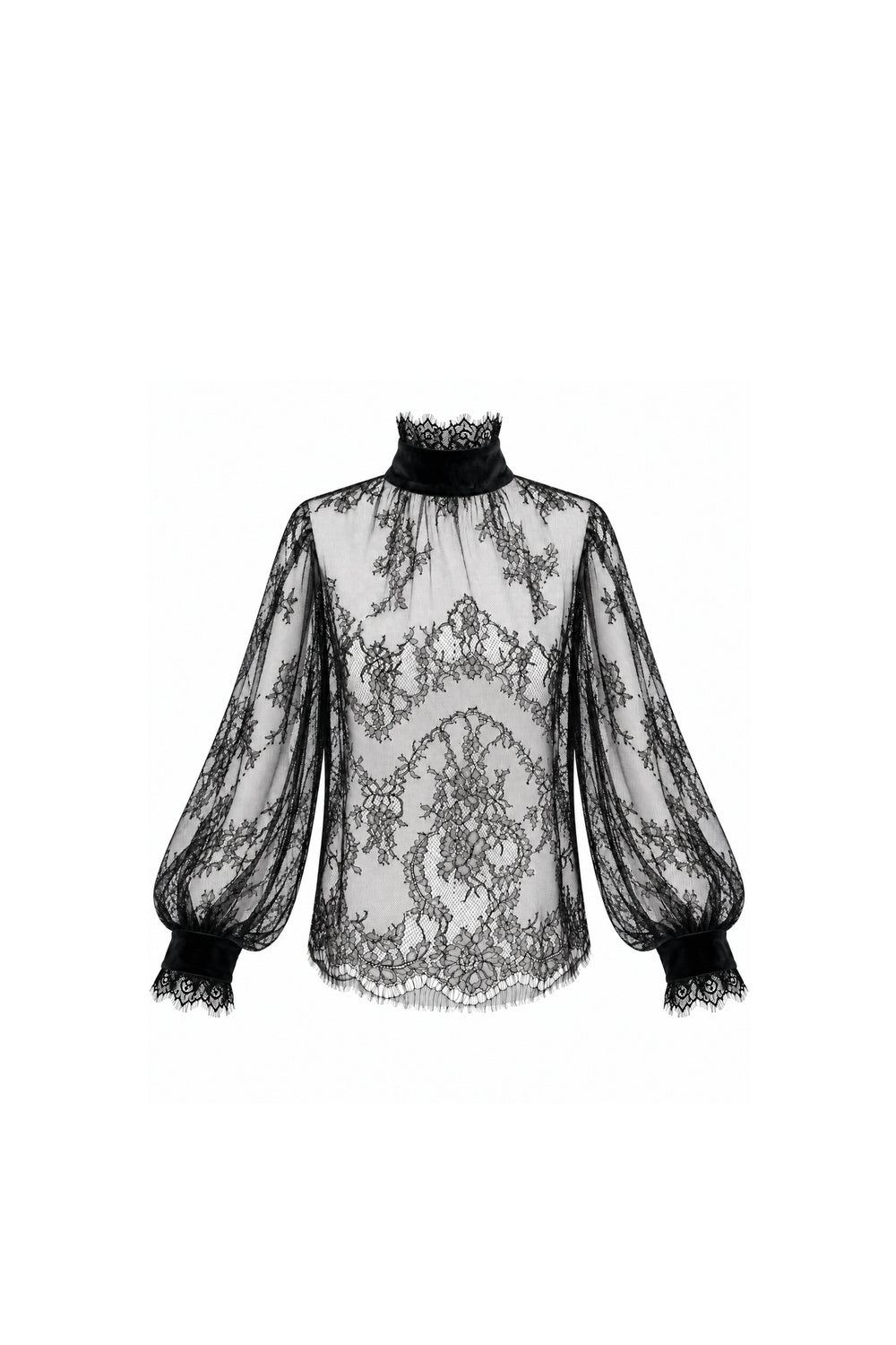 Black Lace Blouse with Velvet Details