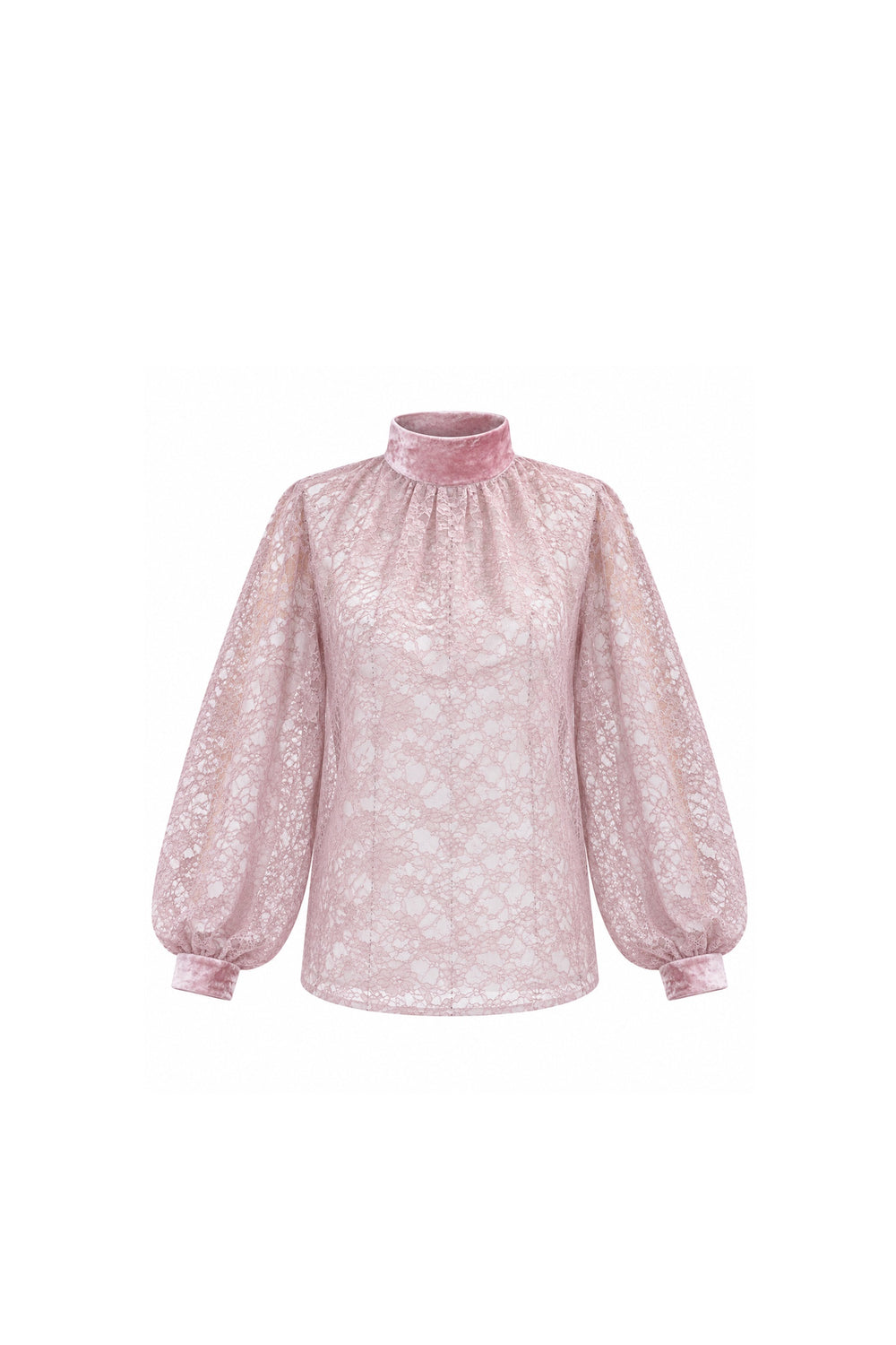 Blush Pink Lace Blouse with Velvet Details