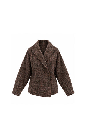 Noor Azhari brown tweed jacket with wide lapels, Fall Winter 2027