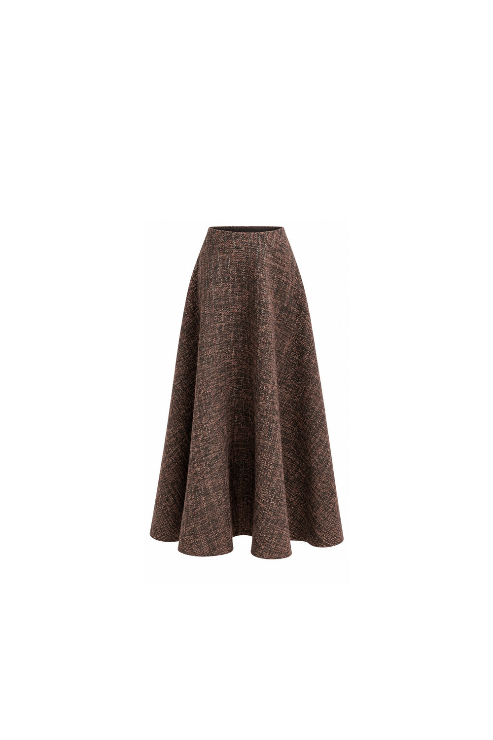 Noor Azhari cocoa brown tweed A-line maxi skirt