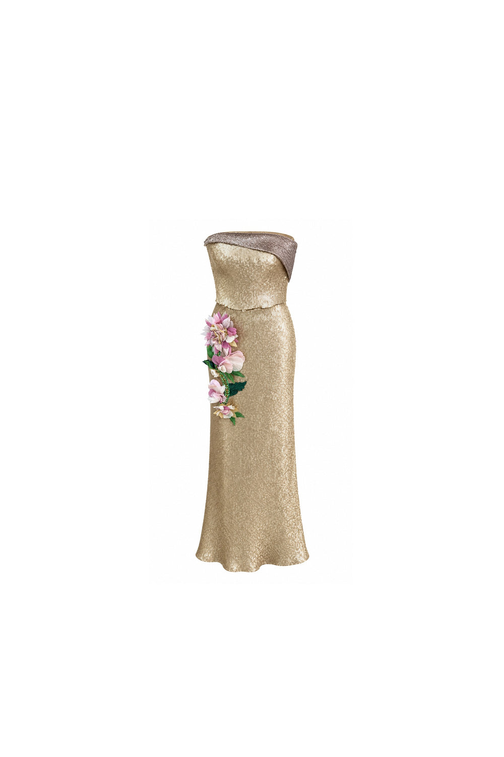 Noor Azhari champagne floral embellished evening gown