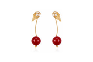 Textured Gold Leaf Cherry Drop Earrings