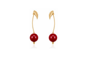Minimal Leaf Cherry Drop Earrings