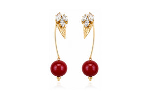 Crystal Leaf Cherry Drop Earrings