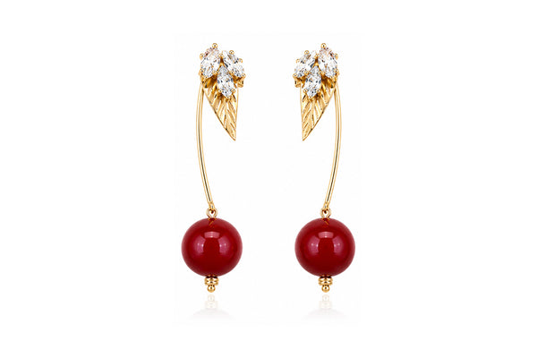 Crystal Leaf Cherry Drop Earrings