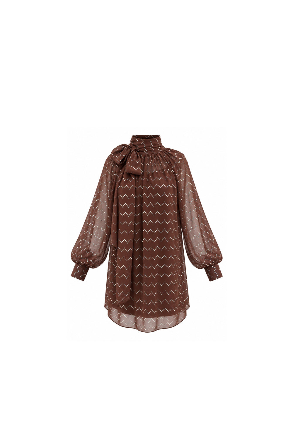 Noor Azhari chocolate brown embellished chiffon dress with bow neckline