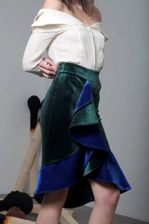 Blue-Green Velvet Skirt