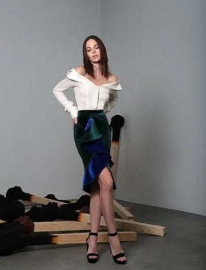 Blue-Green Velvet Skirt