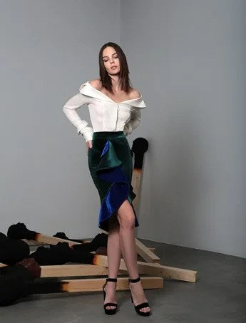 Blue-Green Velvet Skirt