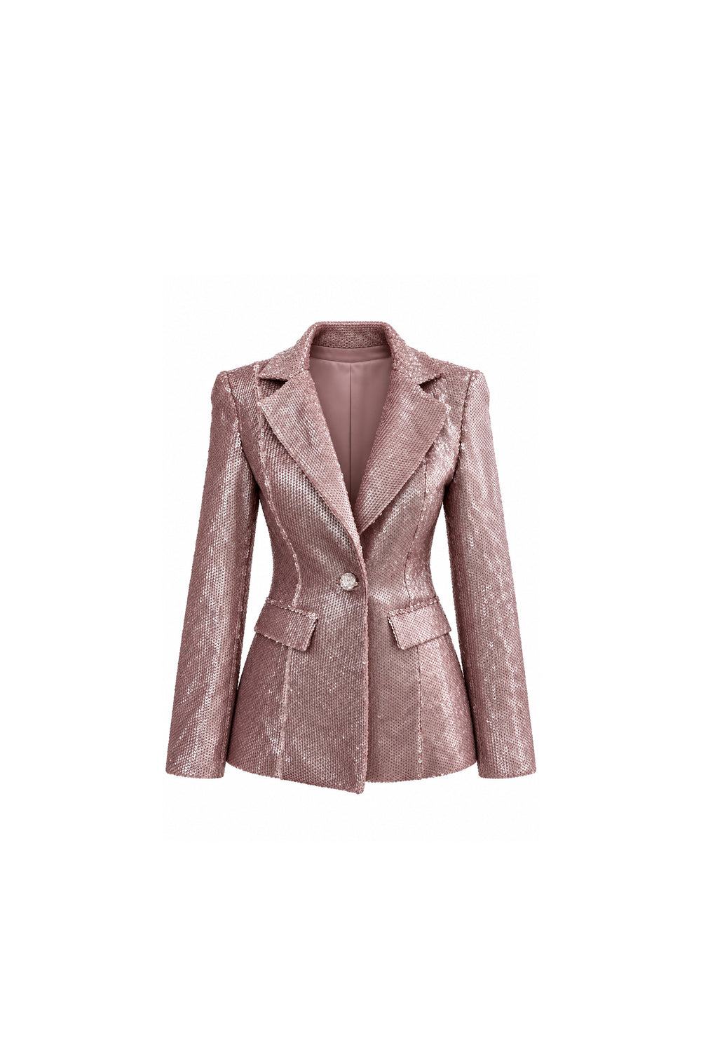 Noor Azhari rose quartz sequin blazer with peak lapels