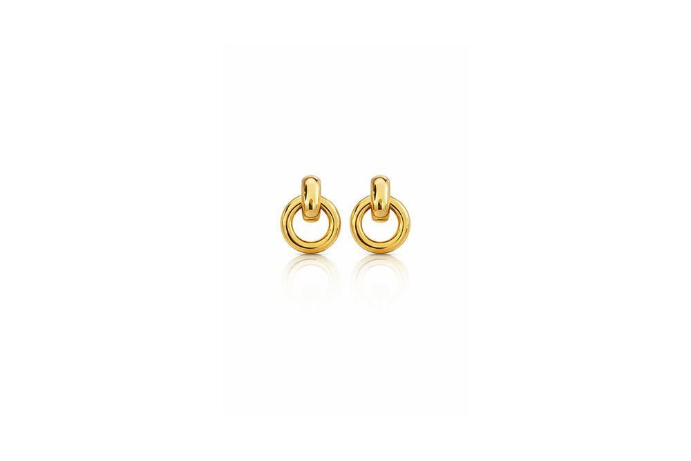 Gold Double Ring Drop Earrings