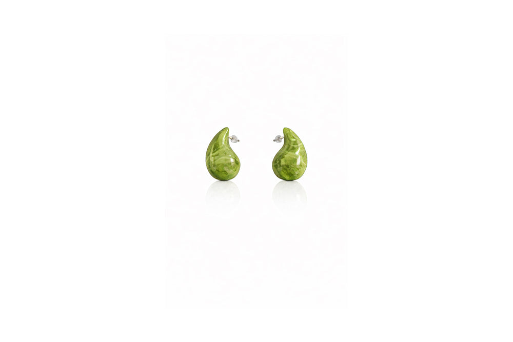 Green Marble Teardrop Stud Earrings