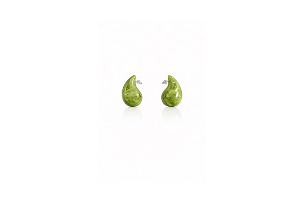 Green Marble Teardrop Stud Earrings