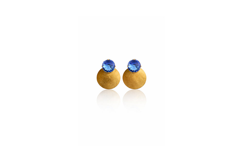 Blue Crystal Disc Stud Earrings