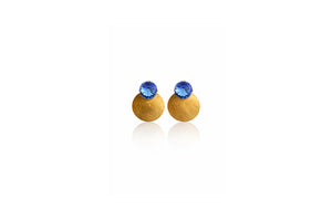 Blue Crystal Disc Stud Earrings