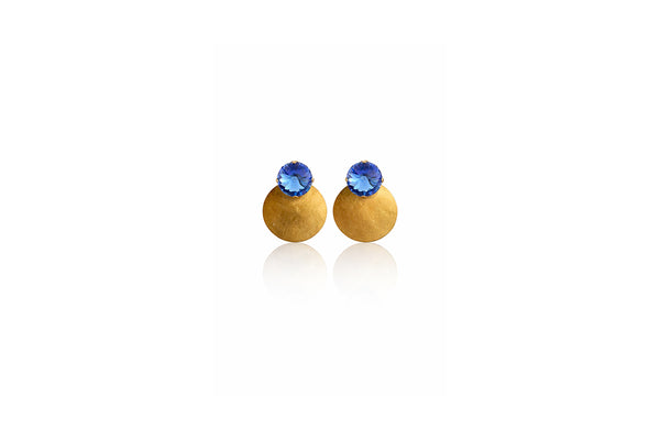 Blue Crystal Disc Stud Earrings