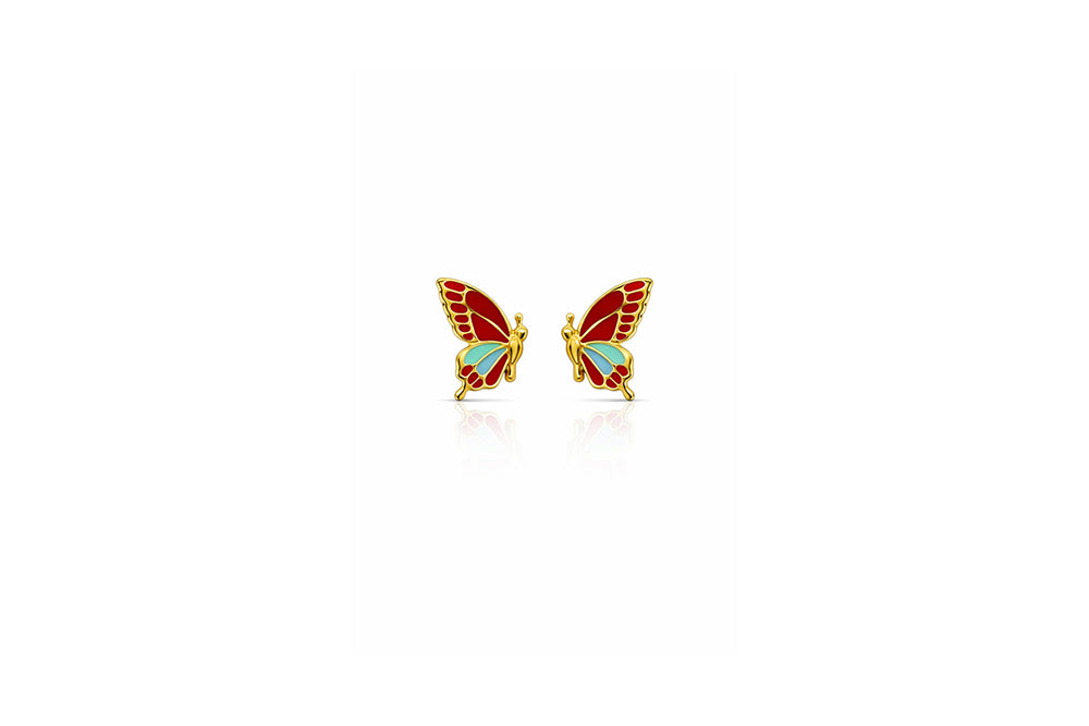 Red Enamel Butterfly Stud Earrings
