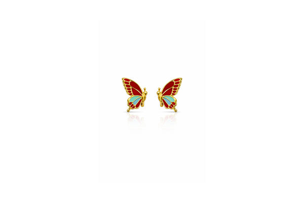 Red Enamel Butterfly Stud Earrings