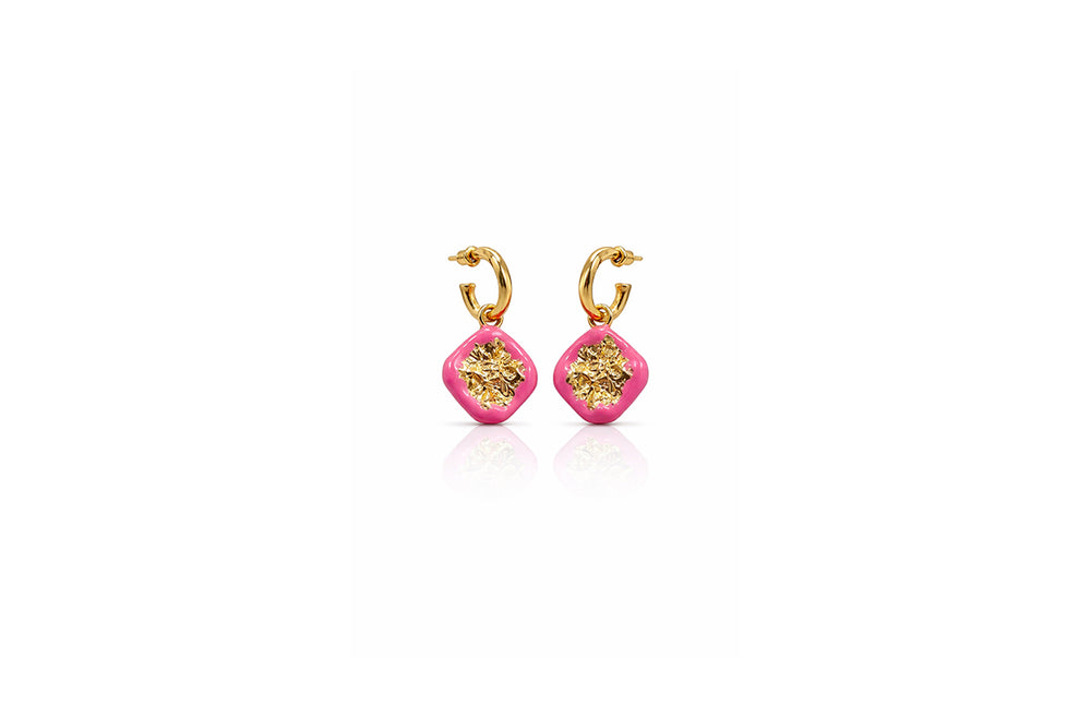 Pink Enamel Floral Drop Earrings