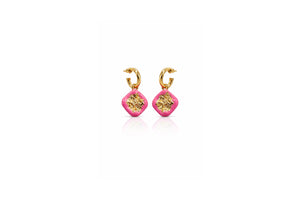 Pink Enamel Floral Drop Earrings