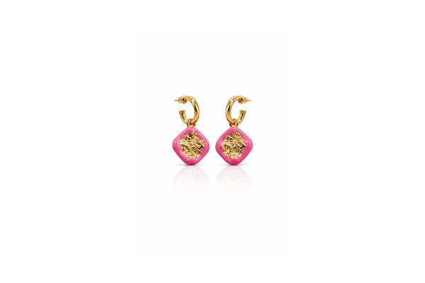 Pink Enamel Floral Drop Earrings