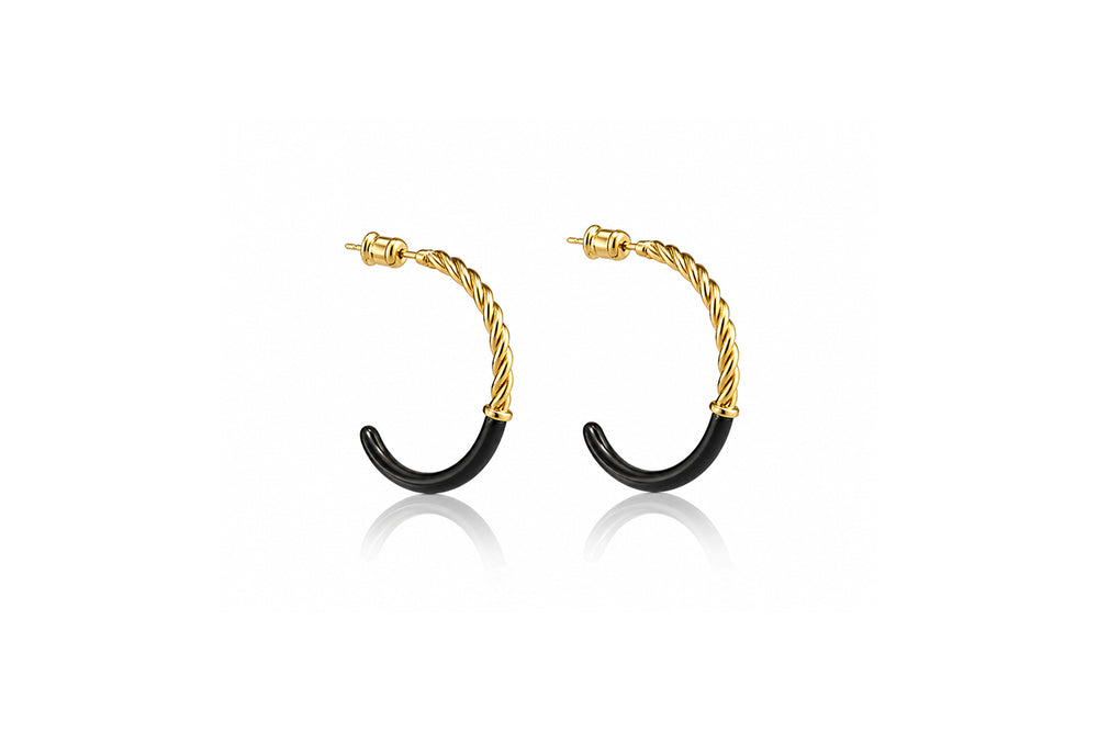 Twisted Gold & Black Hoop Earrings