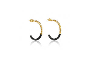Twisted Gold & Black Hoop Earrings